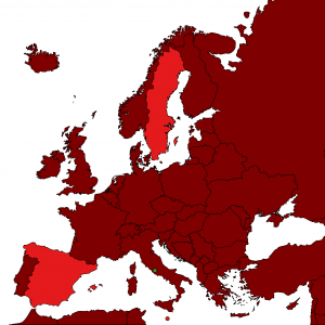 Mapa evropských zemí podle nákazy covid-19