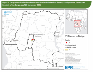 Případy EVD v DRC ke dni 22. 9. 2025