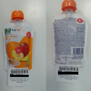 Varování před konzumací potraviny – Bio/Organic Apple-Peach-Mango, 6+ months“, zn. Lupilu